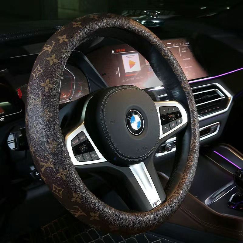 Universal Leather Steering Wheel Cover for 37-38cm Car Wheels, Anti-Slip Protective Grip