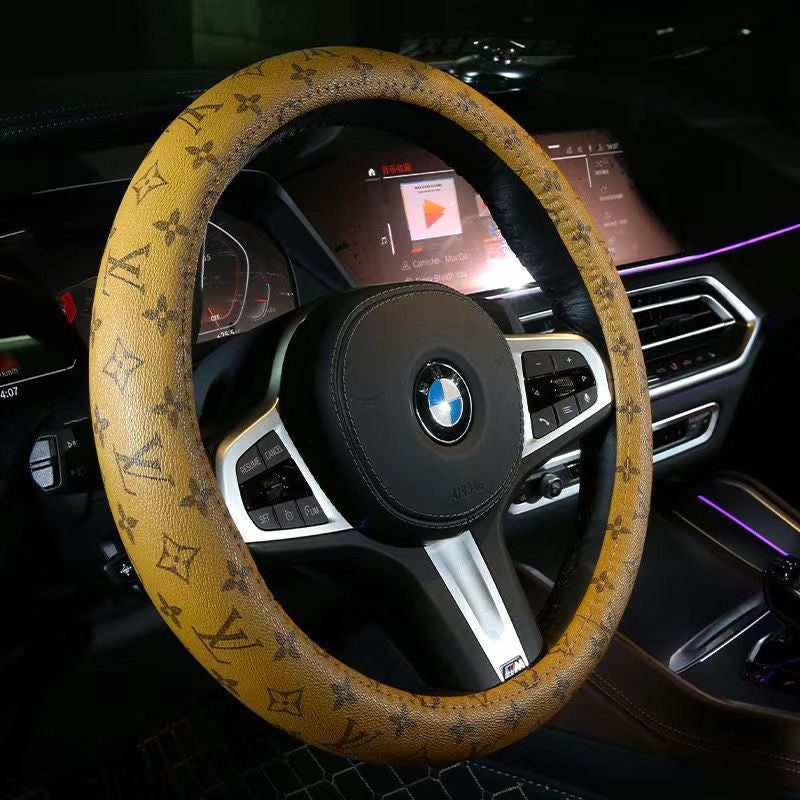 Universal Leather Steering Wheel Cover for 37-38cm Car Wheels, Anti-Slip Protective Grip