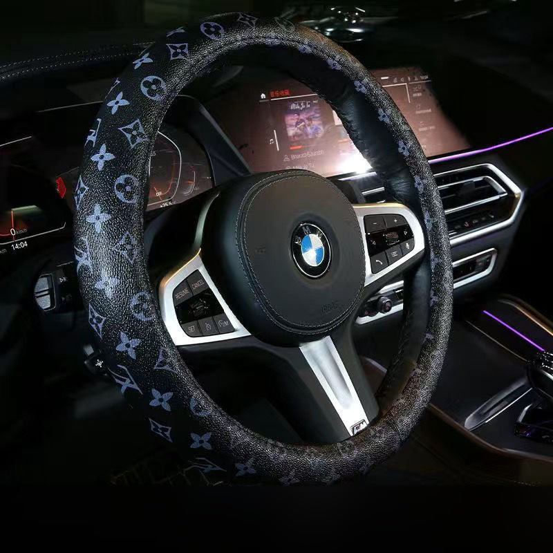 Universal Leather Steering Wheel Cover for 37-38cm Car Wheels, Anti-Slip Protective Grip