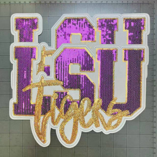 Big 28cm iron-on sequin football team patches- LSU tiger*2 pcs