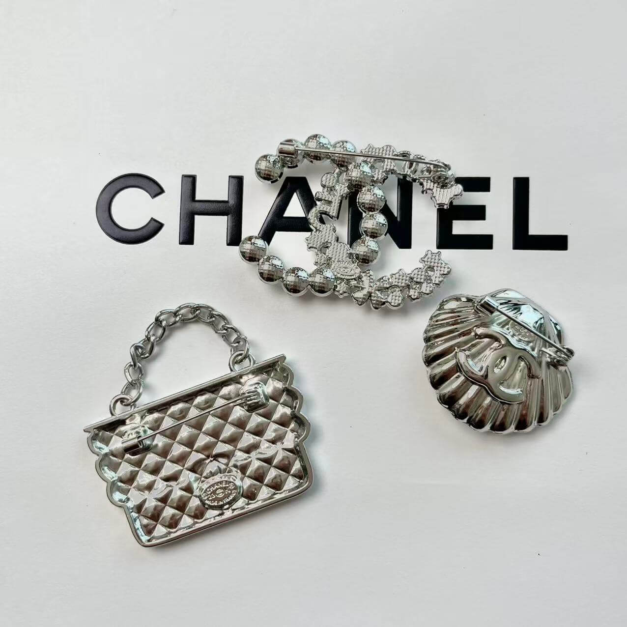 Cocoa Crush Silver Purse&Seashell Alloy Brooch Pin Set*3 pcs