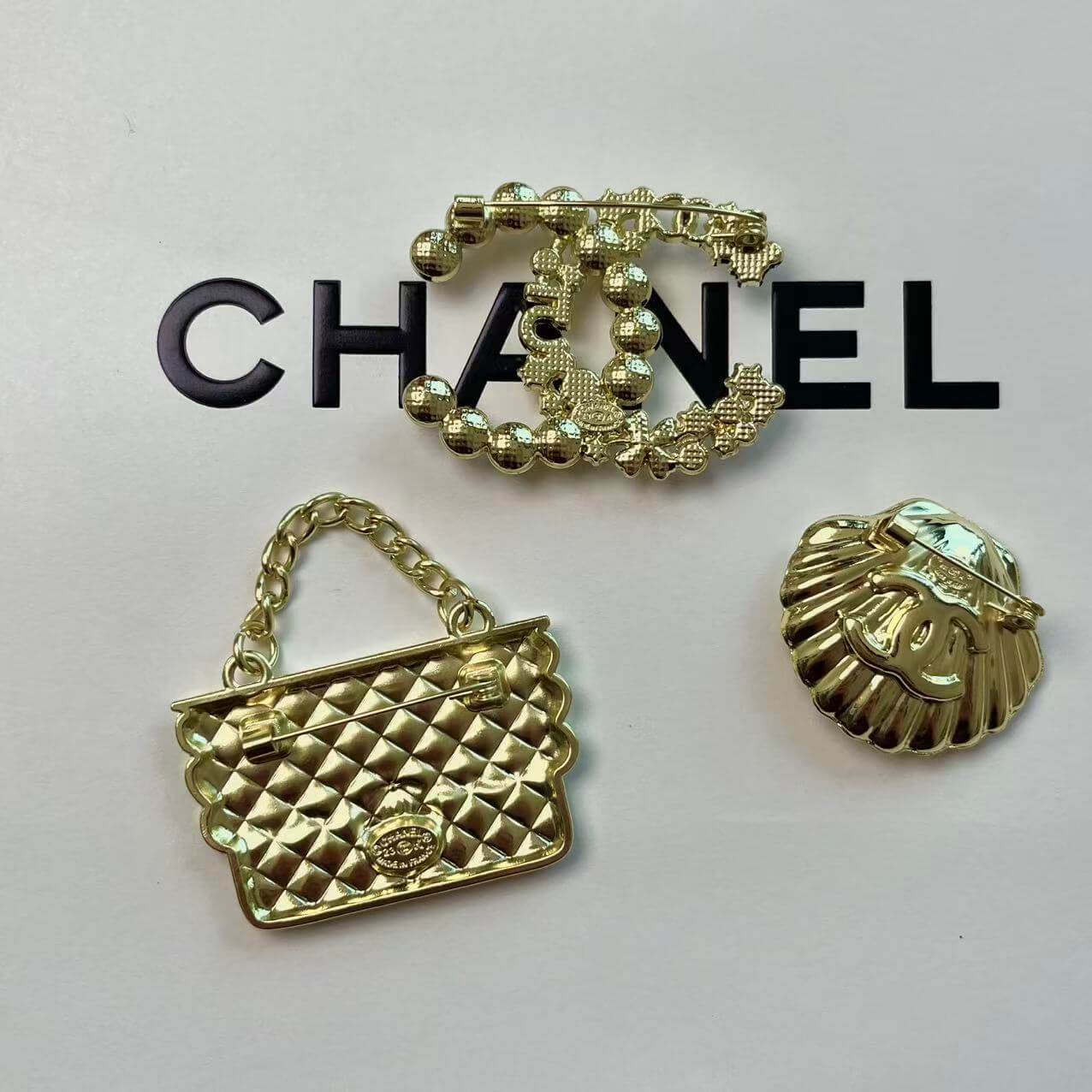 Cocoa Crush Golden Purse&Seashell Alloy Brooch Pin Set*3 pcs