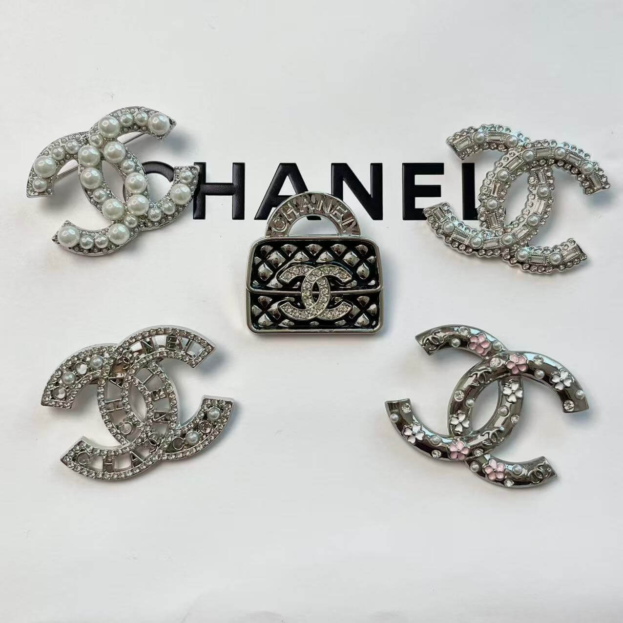Cocoa Crush Silver Purse Alloy Brooch Pin Set*5 pcs