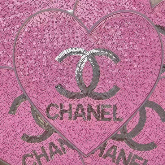 Iron-on Bling Patches-big 25 cm light pink sequin cc heart*5 pcs