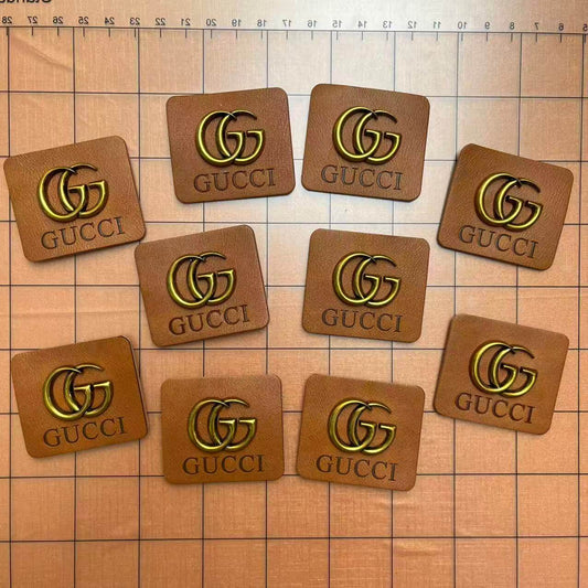 Sew-on Patches- leather label with metal gg*10 pcs