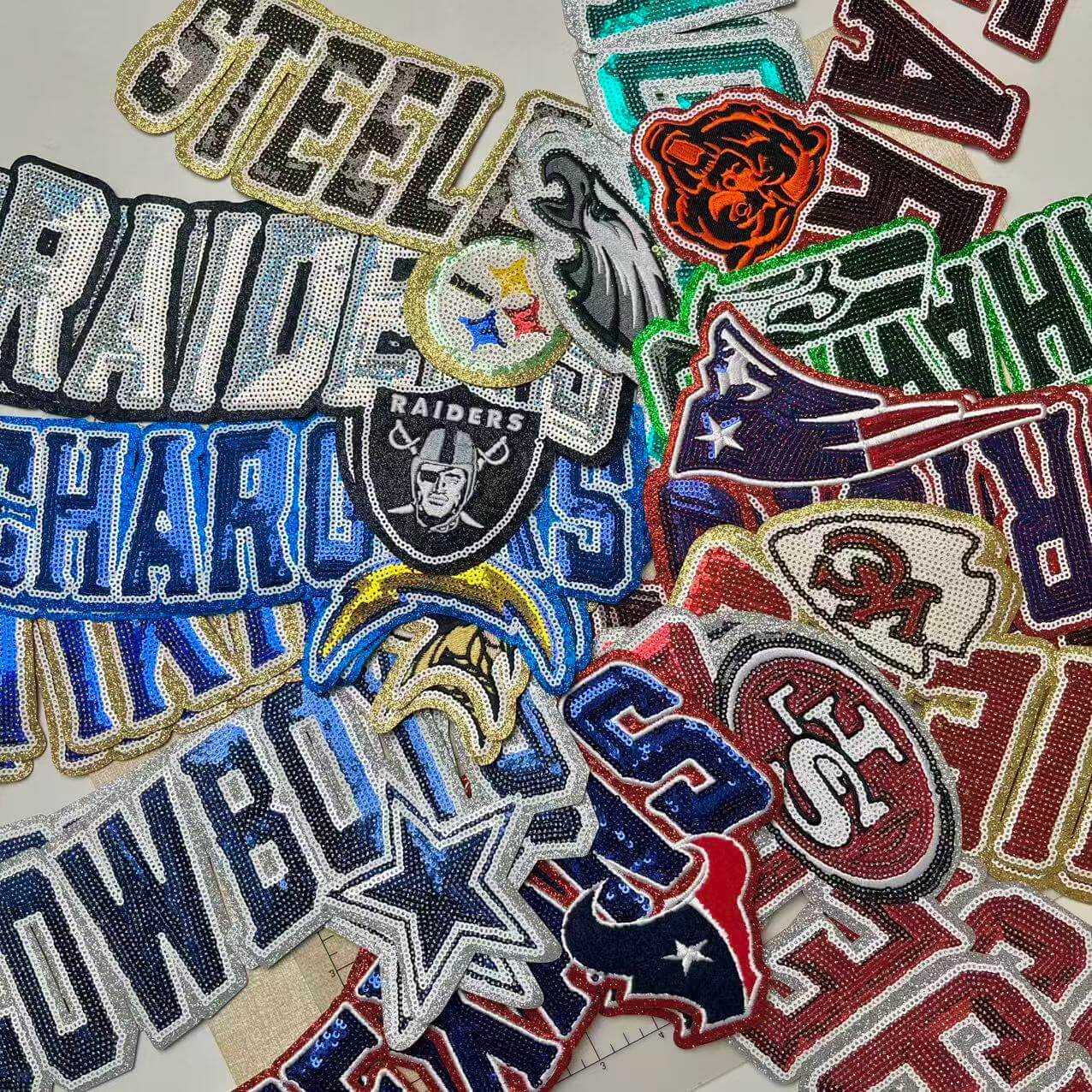 Iron-on patches- 26-28cm sequin patches football team names*2 pcs