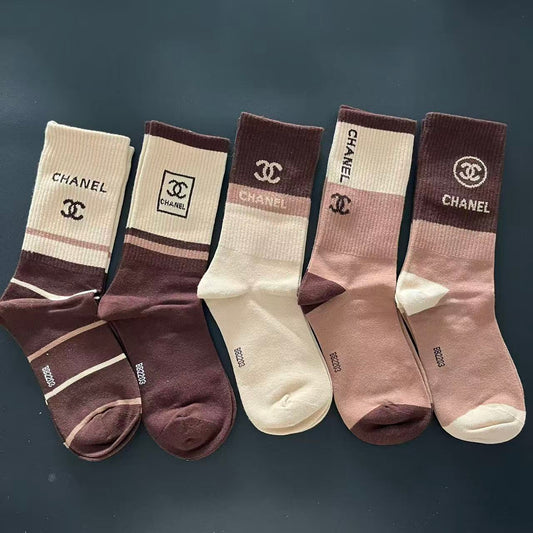 Brown C Crew Socks 5-Pack