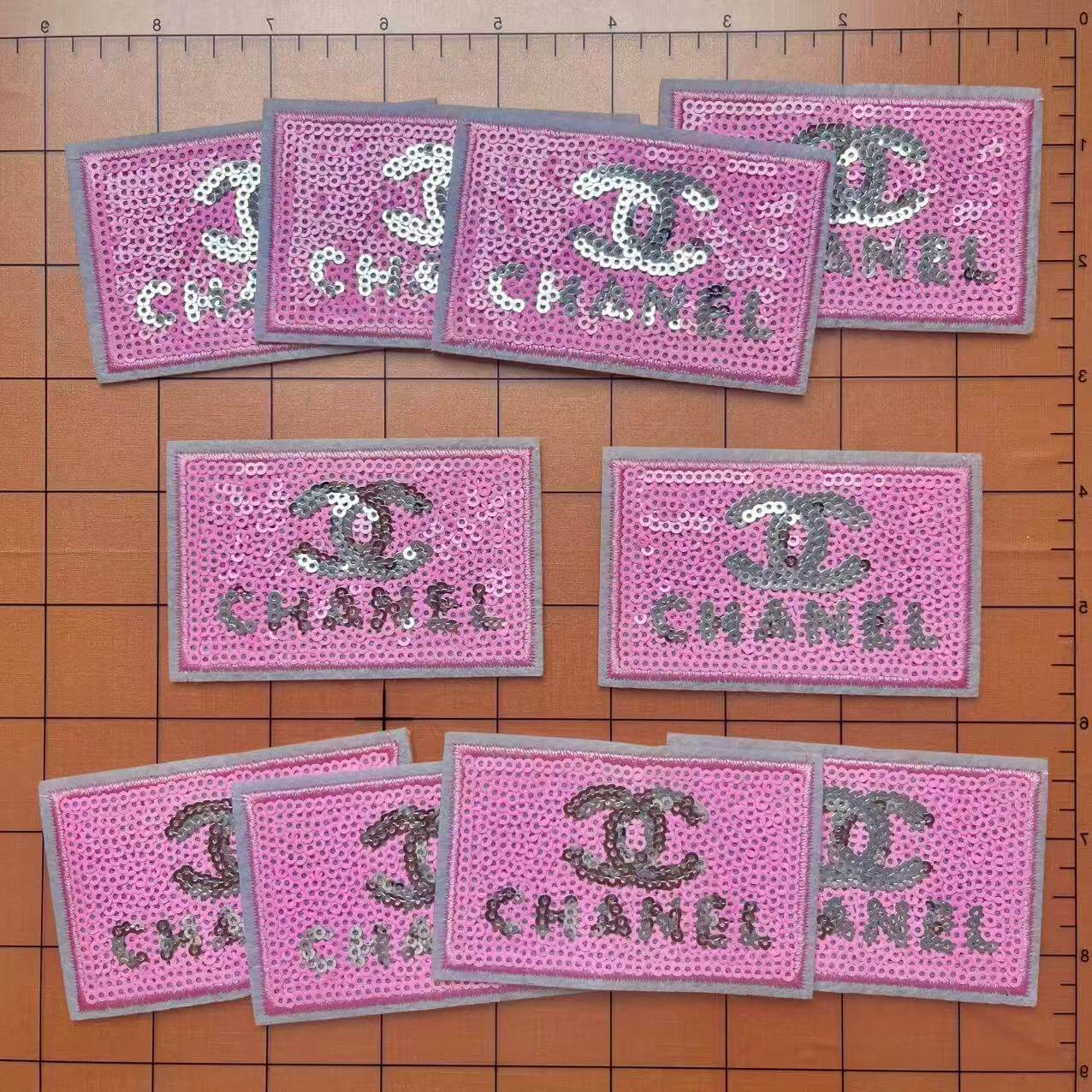Iron-on Bling Patches-8.5cm pink sequin cc label*10 pcs
