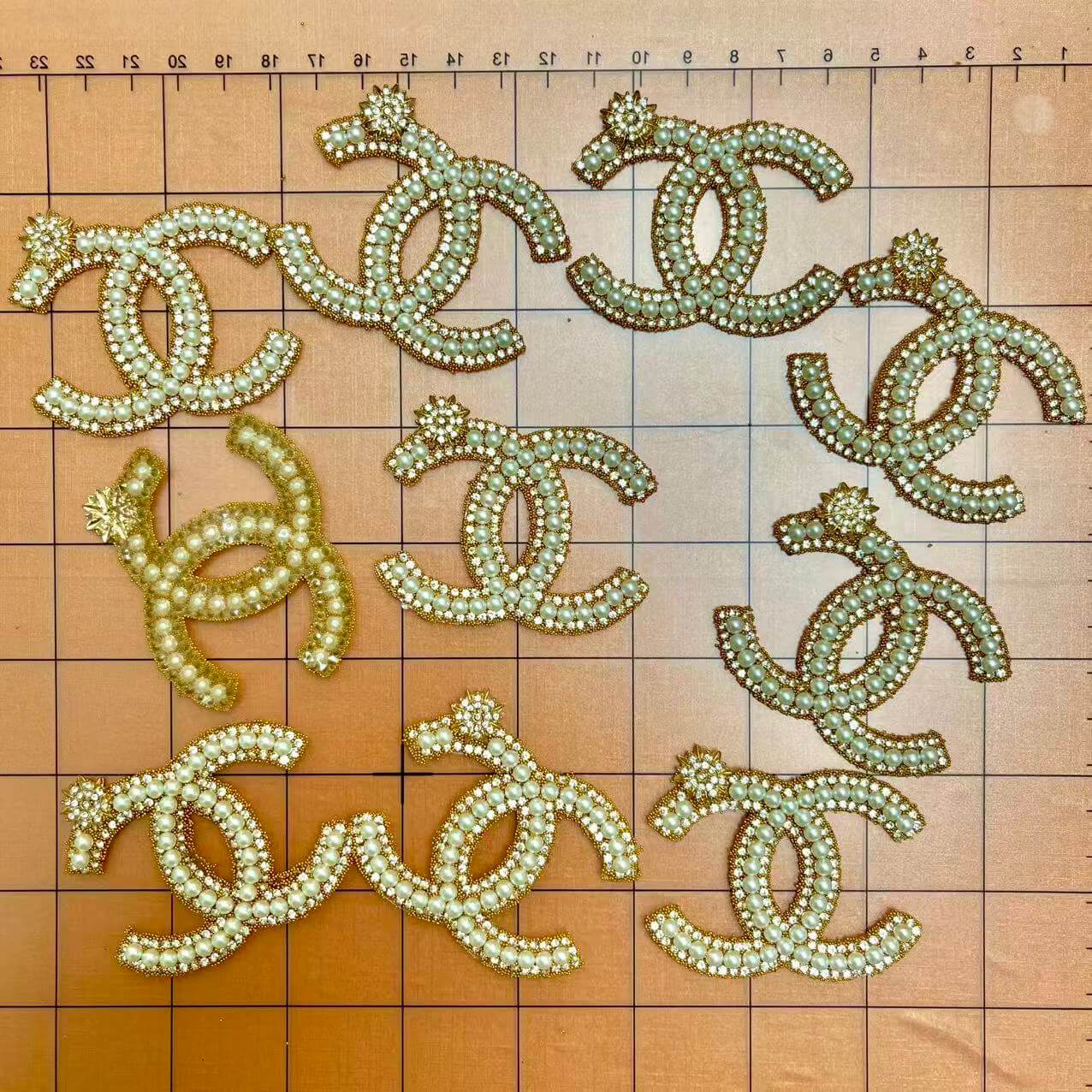 Iron-on Bling Patches- champagne-pearled cc/Lulu/gg/di0r*10 pcs